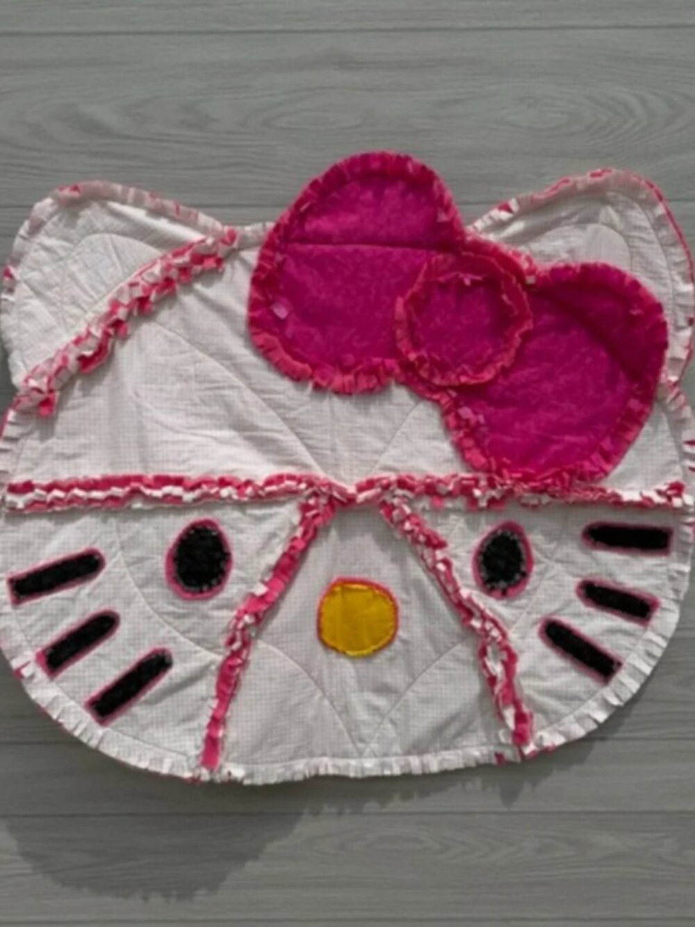 Homemade Small Hello Kitty Pink, White & Black Rag Quilt
